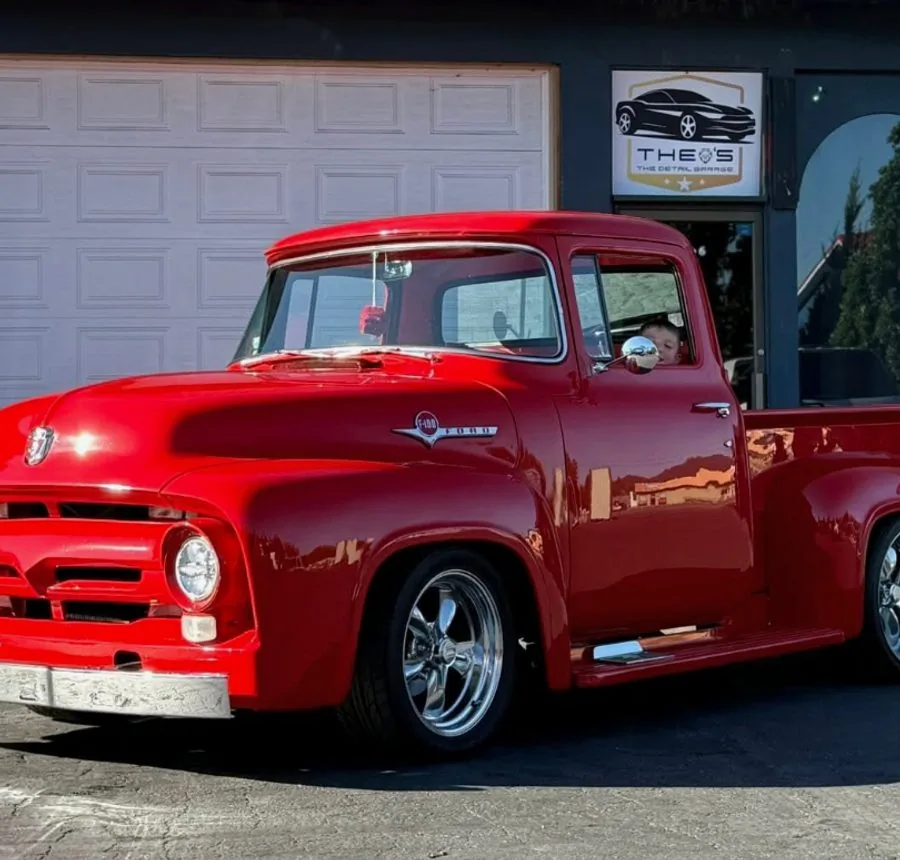 Red Ford F-100 pickup, restored